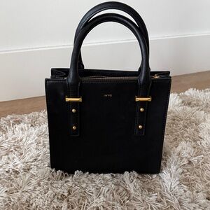 JW PEI Black Structured Top-Handle Satchel with Gold Hardware